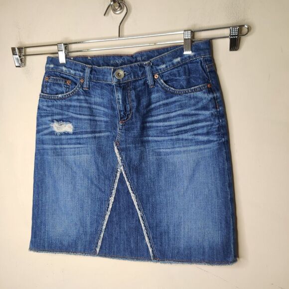 Banana Republic Denim Jean Skirt Fray Distressed - Picture 4 of 11